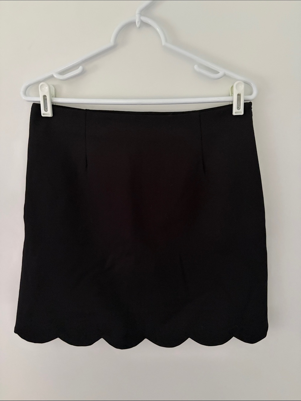 Crescent Black Mini Skirt with Scallop Hem
